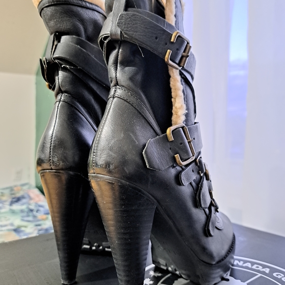 Women's Black Faux Leather Boots with Buckle Straps, Size 37, Aldo - Picture 10 of 10